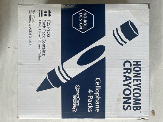 AmerCare Honeycomb Crayons No Roll 4 Pack Red/Blue/Green/Yellow 500 Total