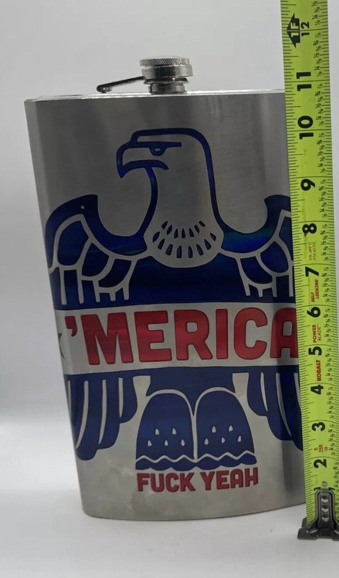 64 oz Stainless Steel JUMBO Flask W/Eagle "Merica F*ck Yeah”