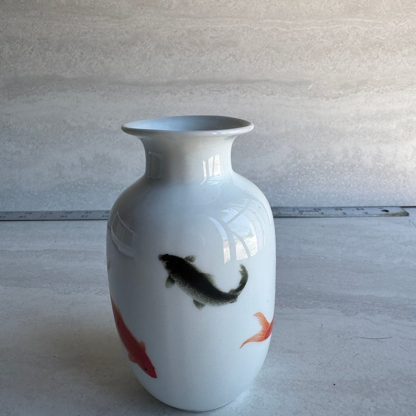 6" Oval Chinese Koi Fish Porcelain Vase