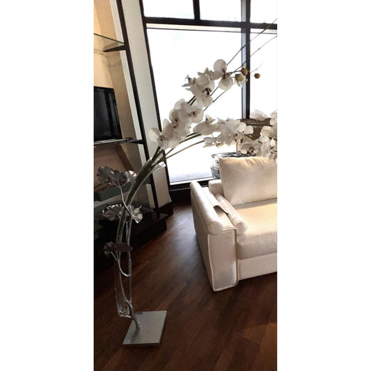 Emilio Roba Artificial Orchid Arrangement with Glass Vase and Heavy Metal Base