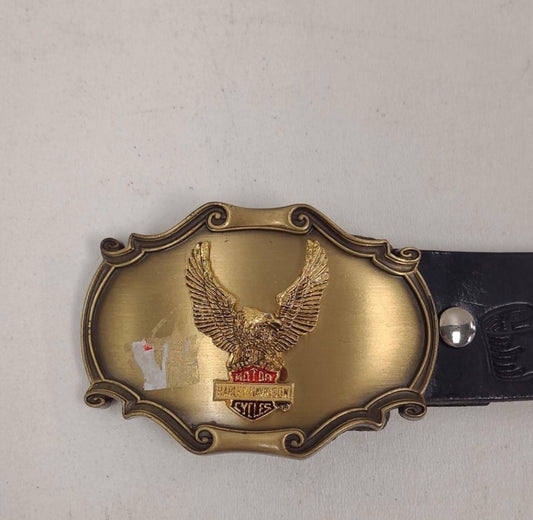 Vintage Harley Davidson Tooled Leather Belt w Vtg Buckle 30/38 Ride To Live