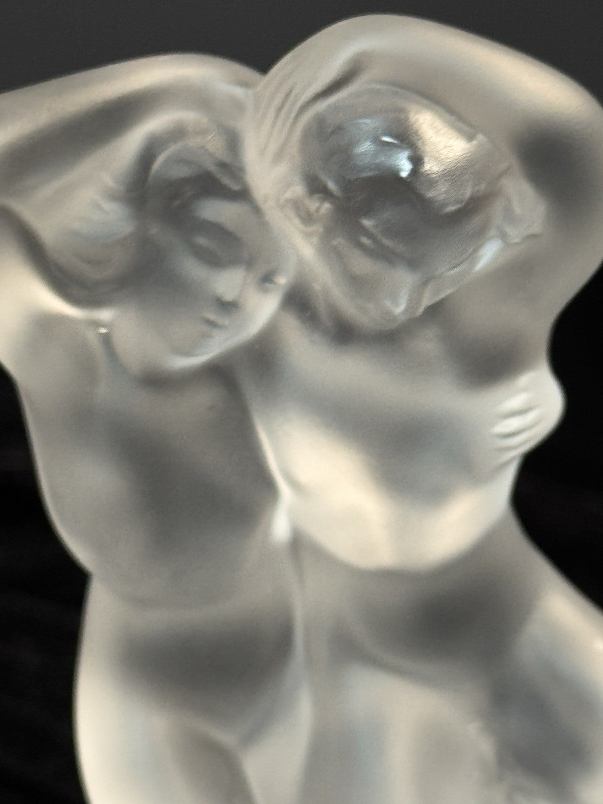 Vintage Lalique France Frosted Crystal "Pan and Diane" Sculpture