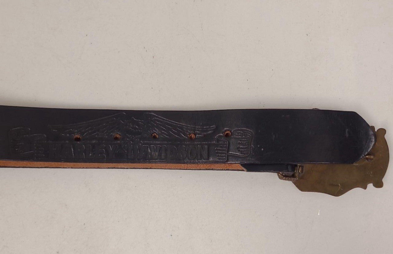 Vintage Harley Davidson Tooled Leather Belt w Vtg Buckle 30/38 Ride To Live