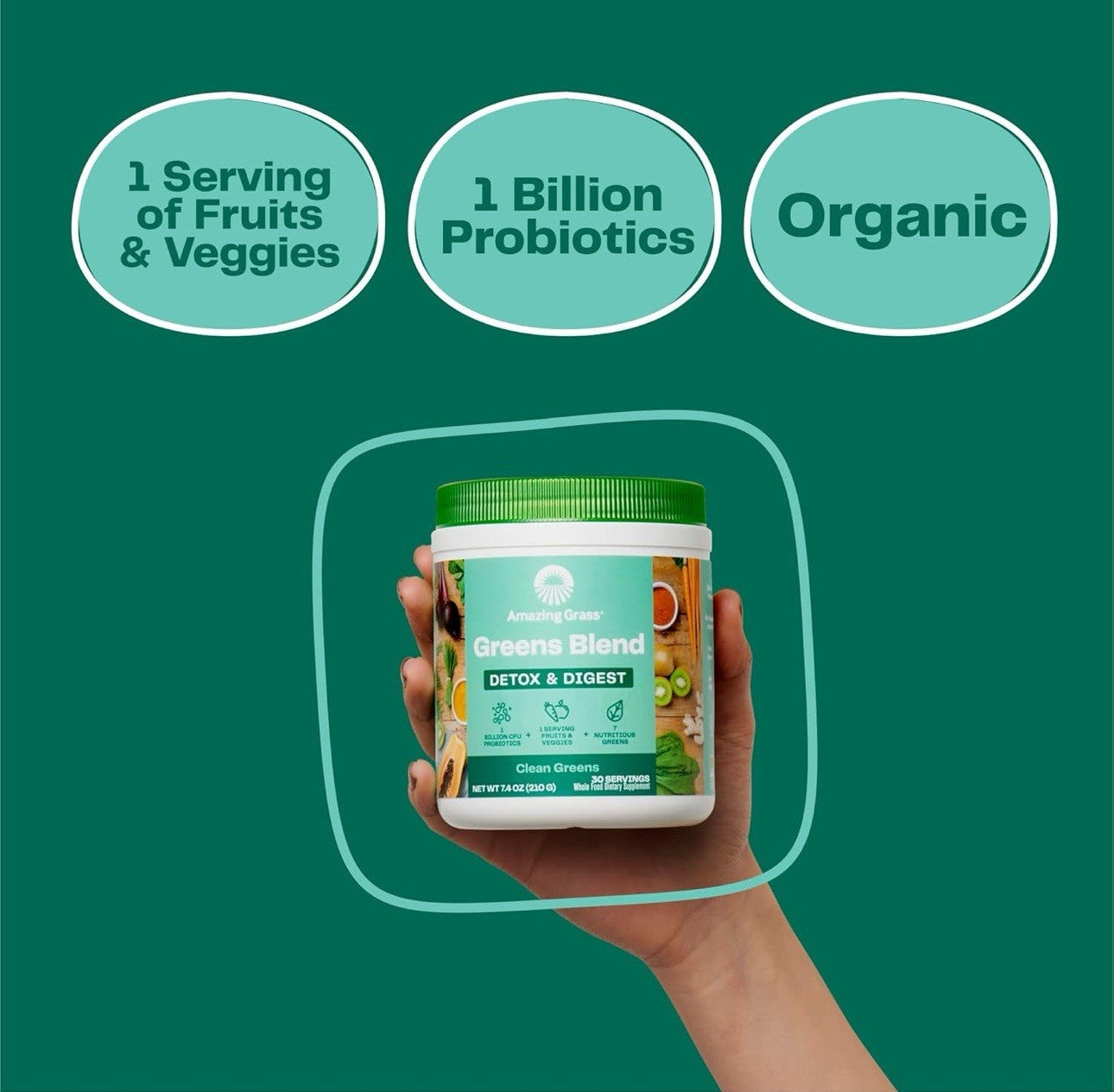 Amazing Grass Greens Blend Detox & Digest Vegan Powder - 7.4oz - 30 Servings