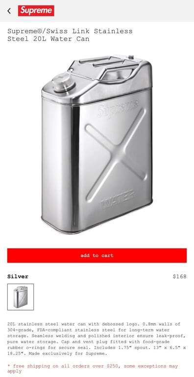 Supreme®/Swiss Link Stainless Steel 20L Water Can