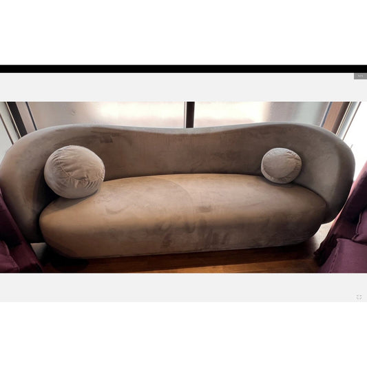 88" Designer Velour Style Fabric Sofa with Throw Pillows