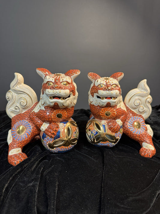 JAPANSE KUTANI ~ SHOWA PERIOD~FOO DOG(S)~CREAM, ORANGE, BLUE & WHITE~STUNNING!!