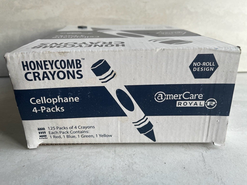AmerCare Honeycomb Crayons No Roll 4 Pack Red/Blue/Green/Yellow 500 Total