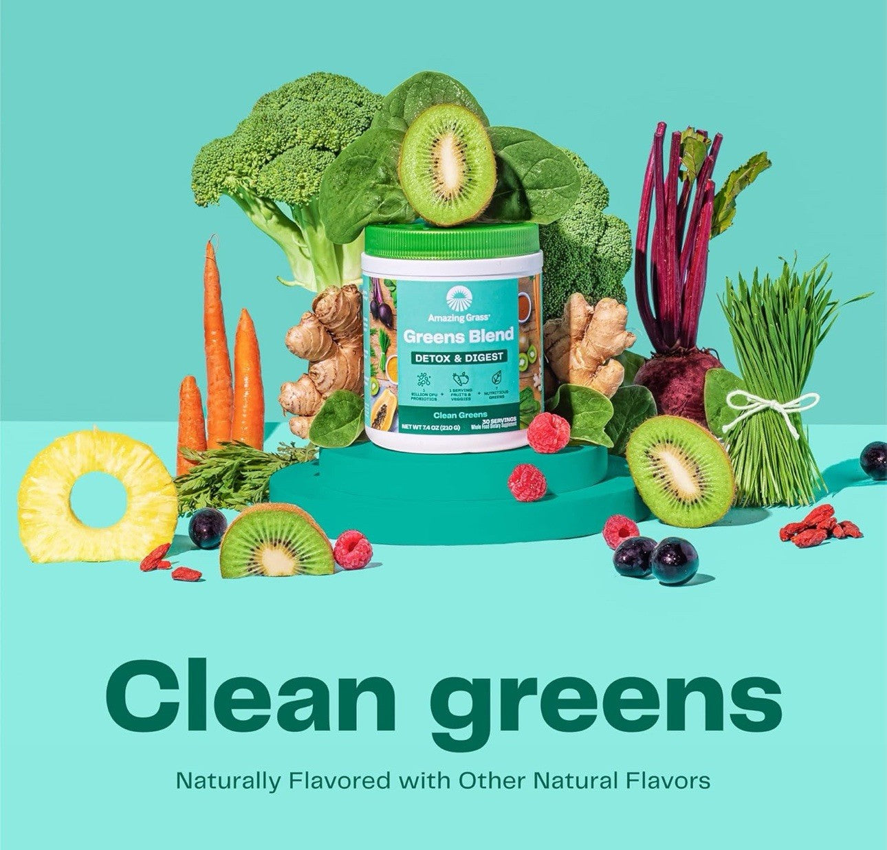Amazing Grass Greens Blend Detox & Digest Vegan Powder - 7.4oz - 30 Servings