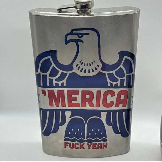 64 oz Stainless Steel JUMBO Flask W/Eagle "Merica F*ck Yeah”