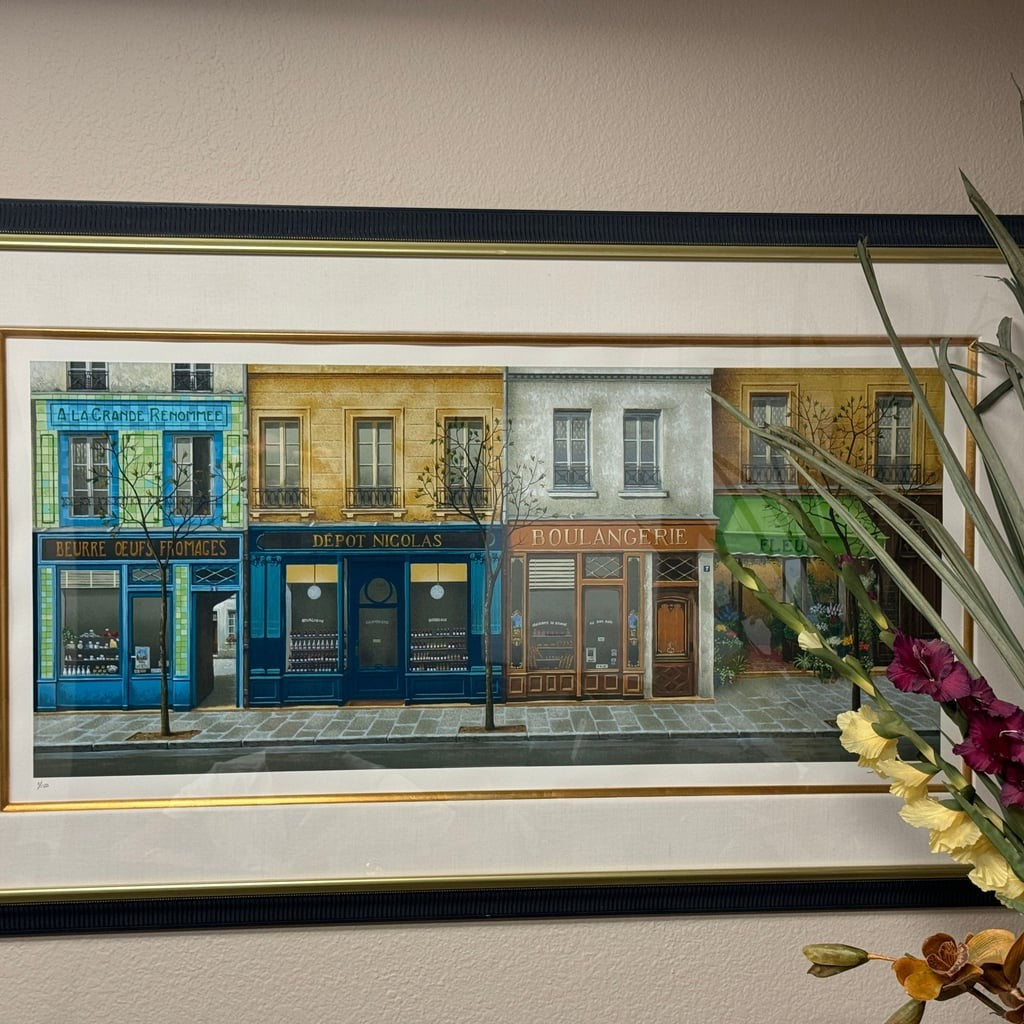 Parisian Street Scene Framed Art Print - European Cityscape Decor