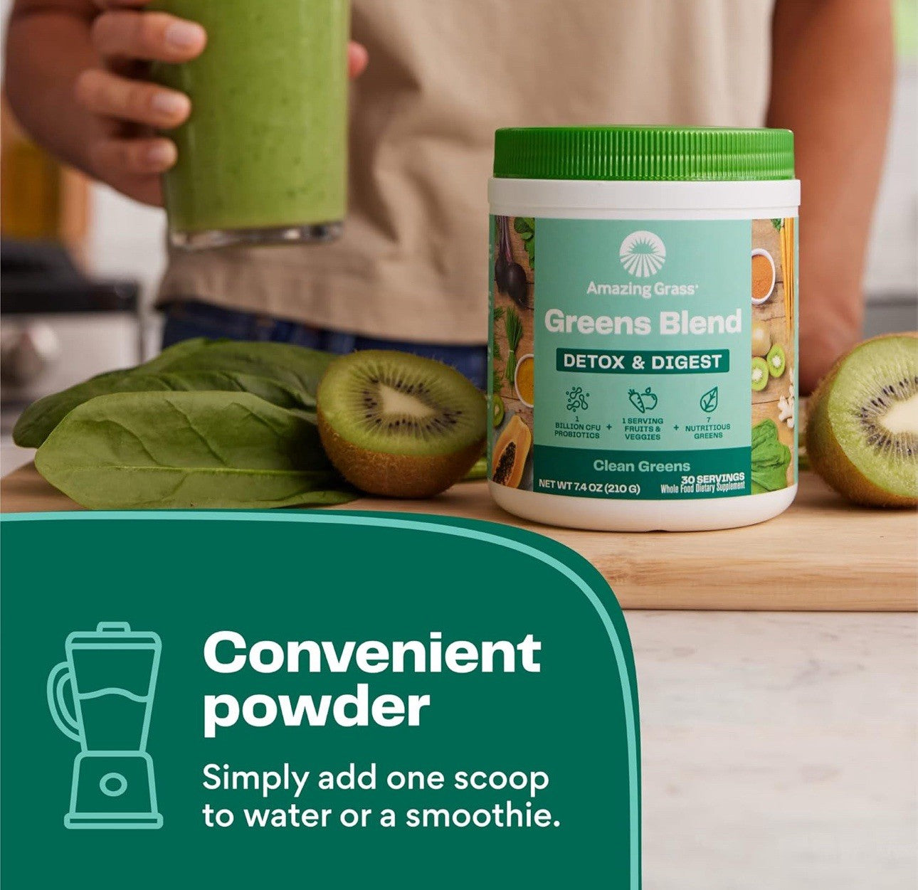 Amazing Grass Greens Blend Detox & Digest Vegan Powder - 7.4oz - 30 Servings