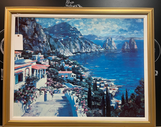 Large framed print by Howard Behrens of the Island of Capri.