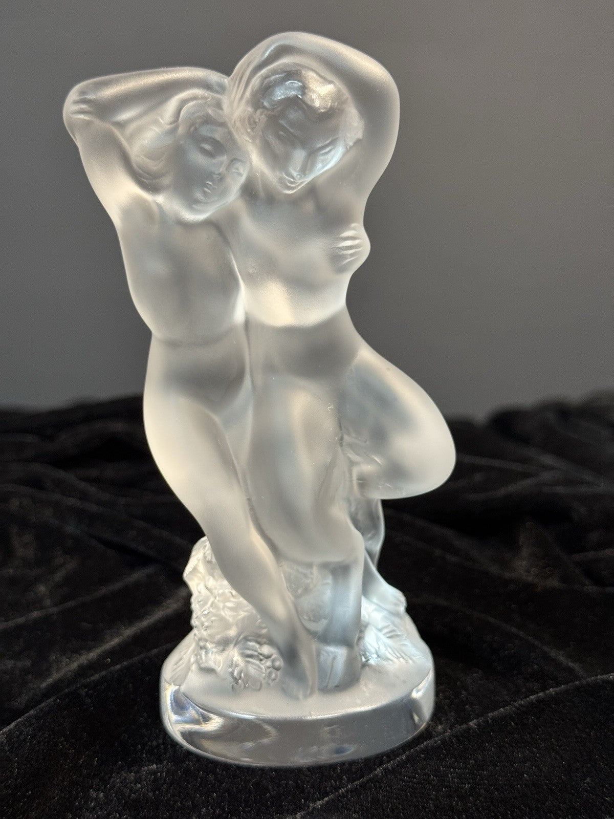 Vintage Lalique France Frosted Crystal "Pan and Diane" Sculpture