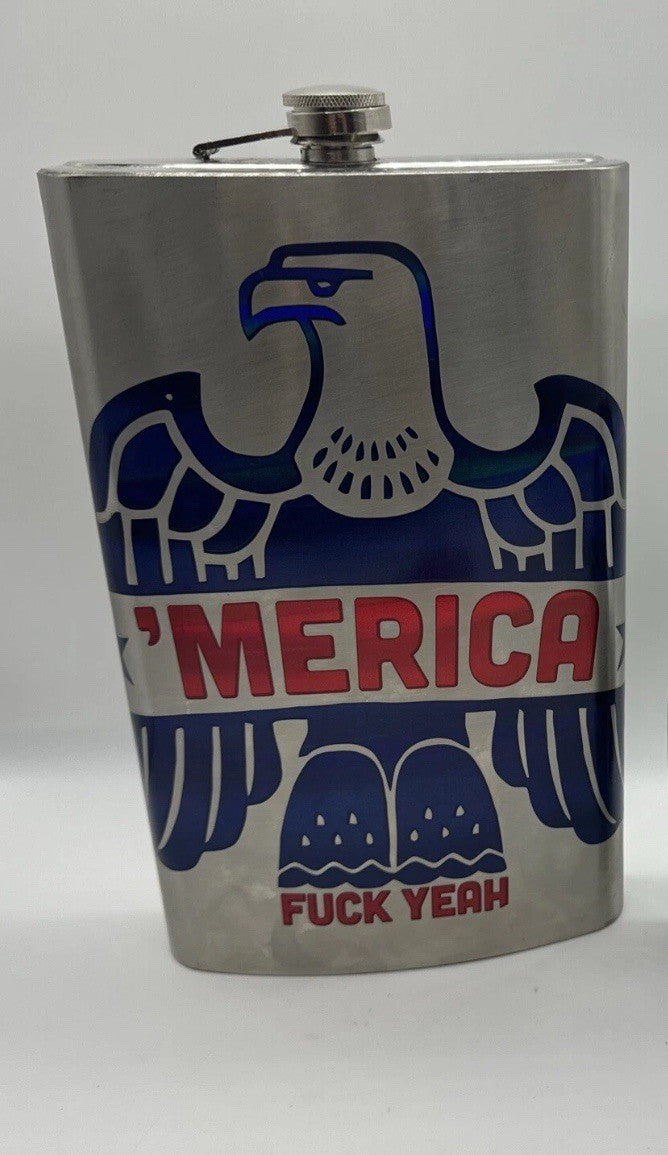 64 oz Stainless Steel JUMBO Flask W/Eagle "Merica F*ck Yeah”