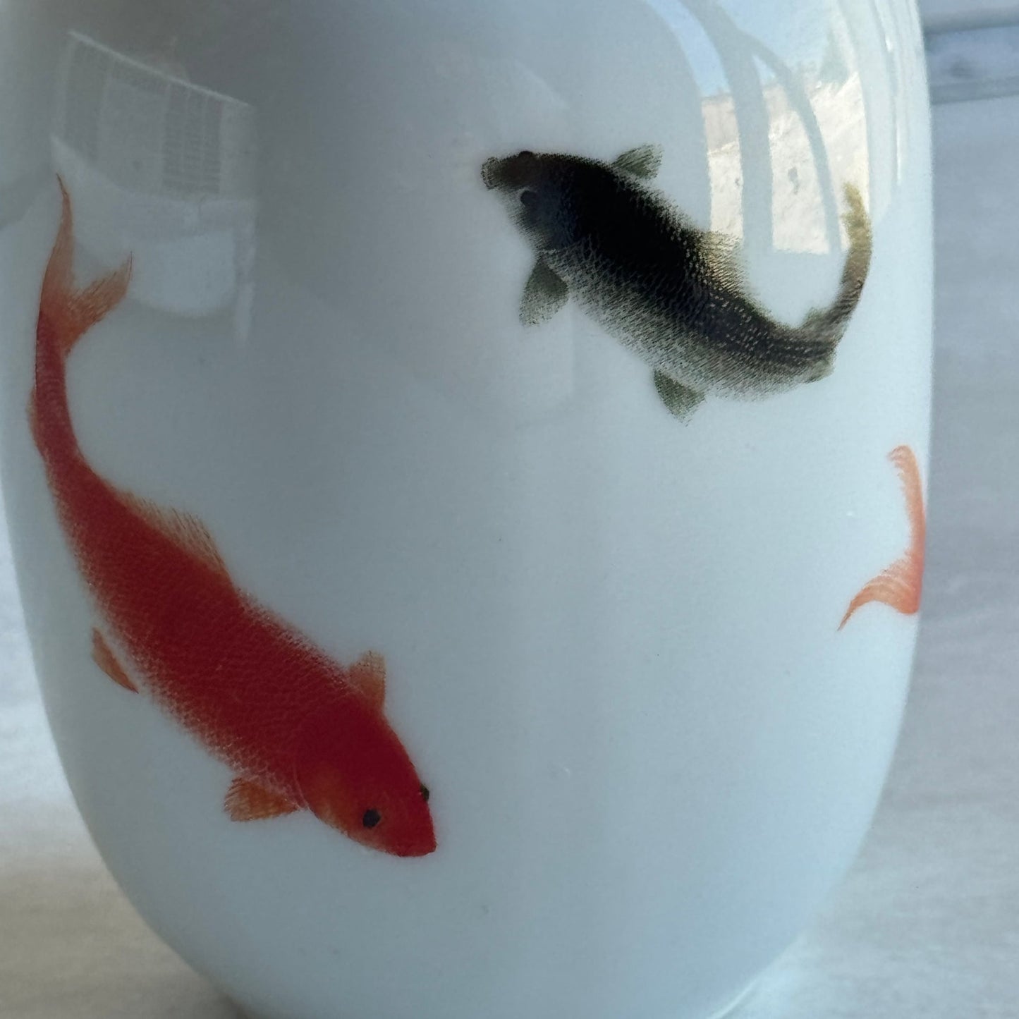 6" Oval Chinese Koi Fish Porcelain Vase