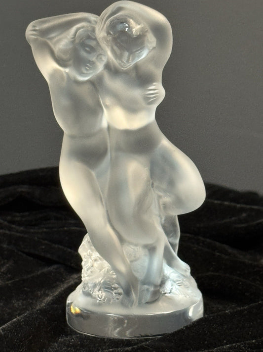 Vintage Lalique France Frosted Crystal "Pan and Diane" Sculpture