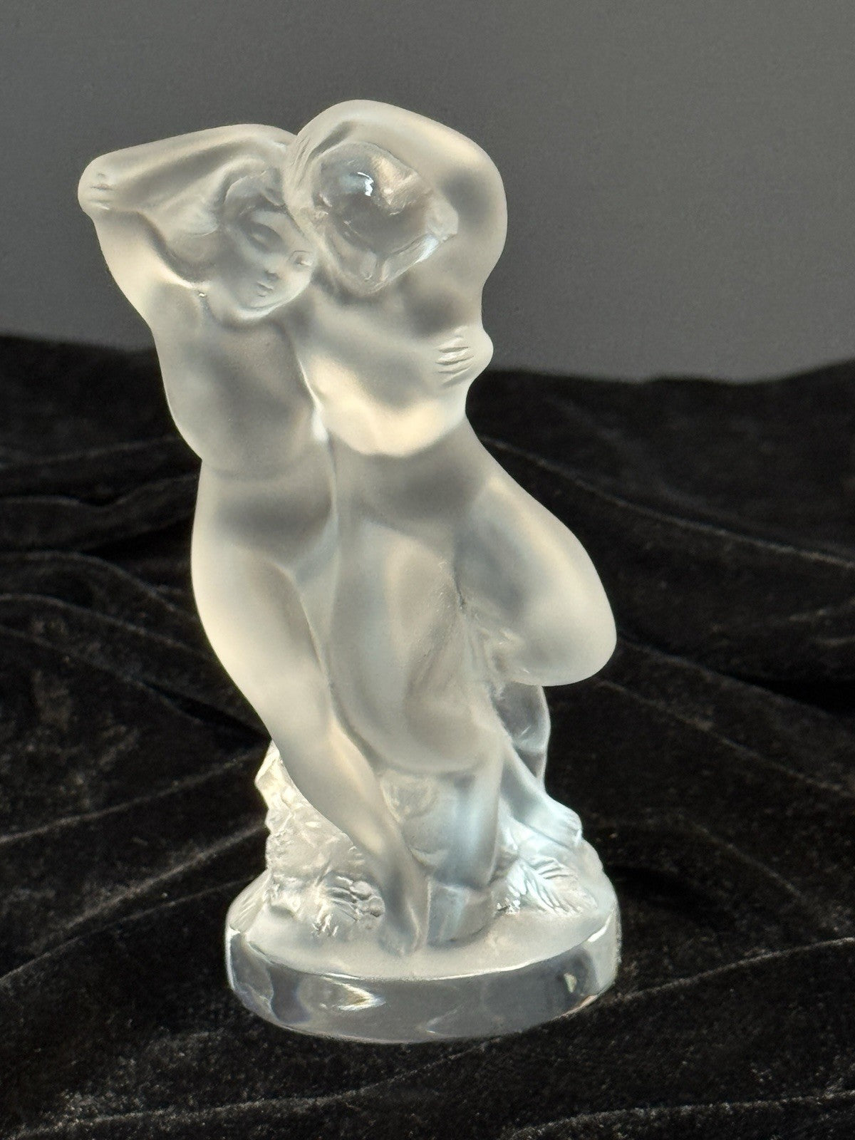 Vintage Lalique France Frosted Crystal "Pan and Diane" Sculpture