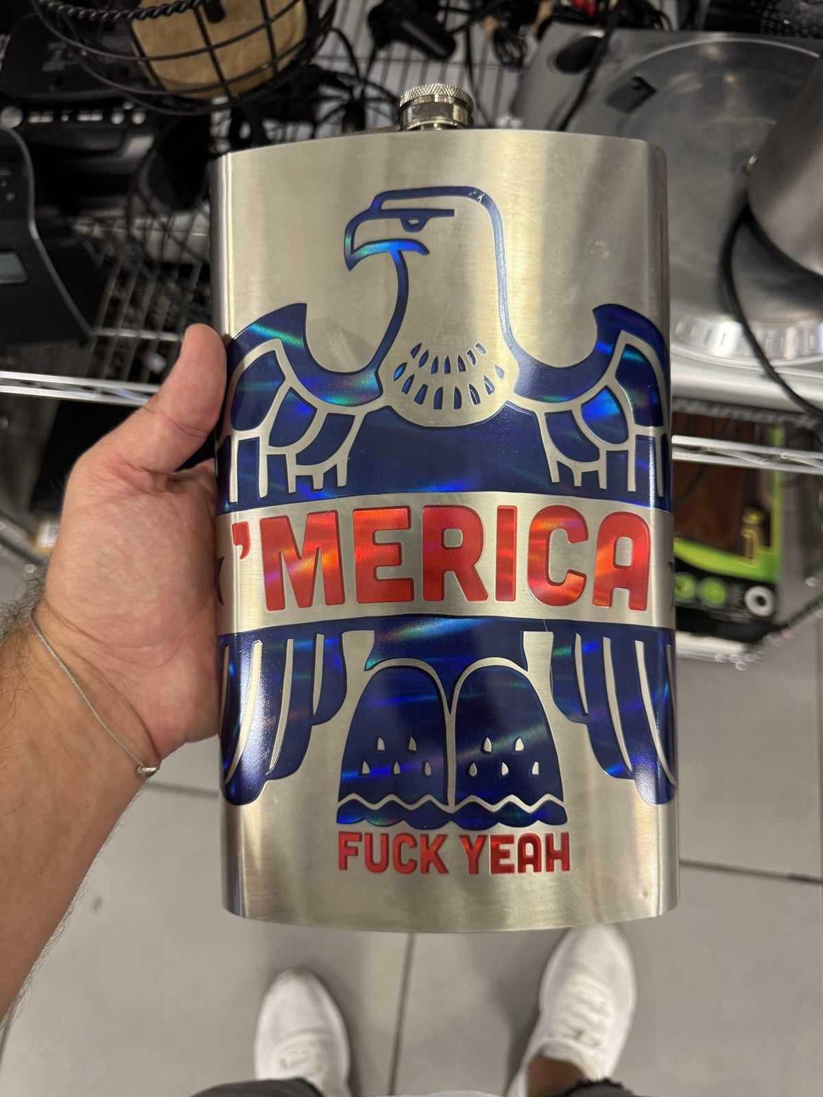 64 oz Stainless Steel JUMBO Flask W/Eagle "Merica F*ck Yeah”
