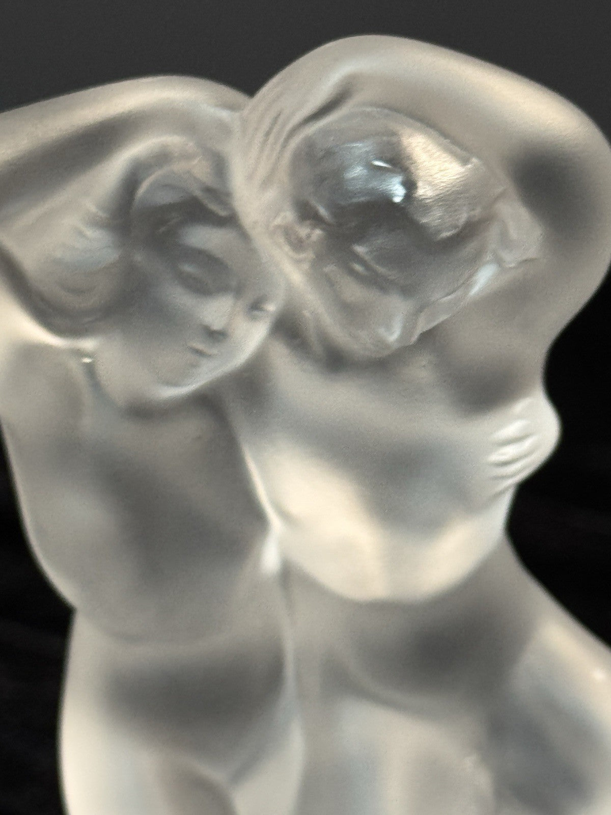 Vintage Lalique France Frosted Crystal "Pan and Diane" Sculpture
