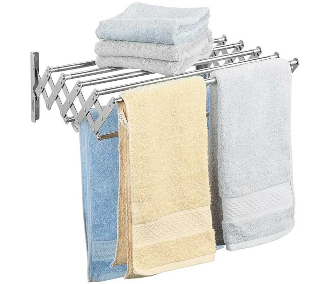 Stainless Steel Spacesaving Towel Rack Wall Mounted Retractable Huge Capacity
