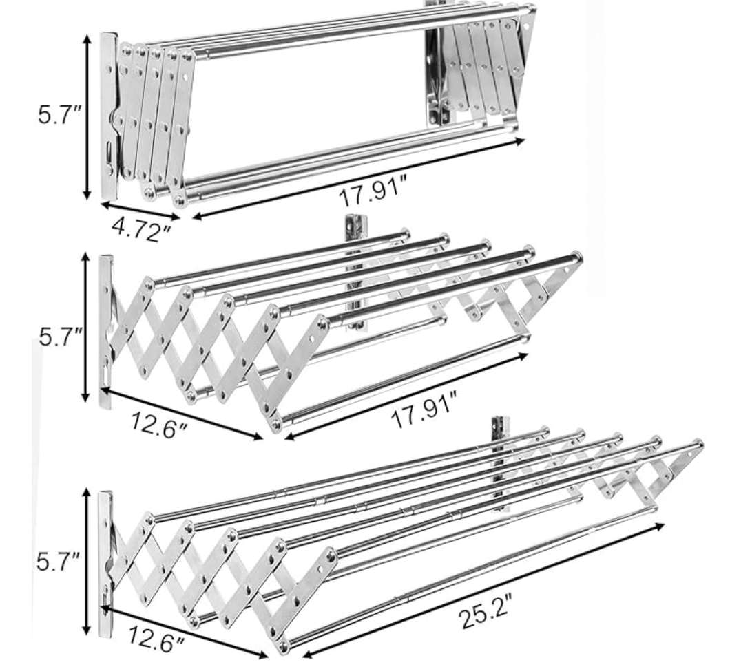 Stainless Steel Spacesaving Towel Rack Wall Mounted Retractable Huge Capacity